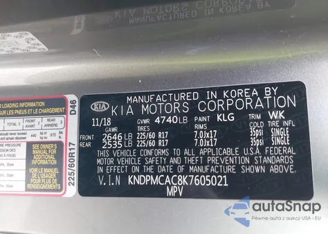 2019 Kia Sportage Lx z USA, uszkodzony, nr VIN KNDPMCAC8K7605021